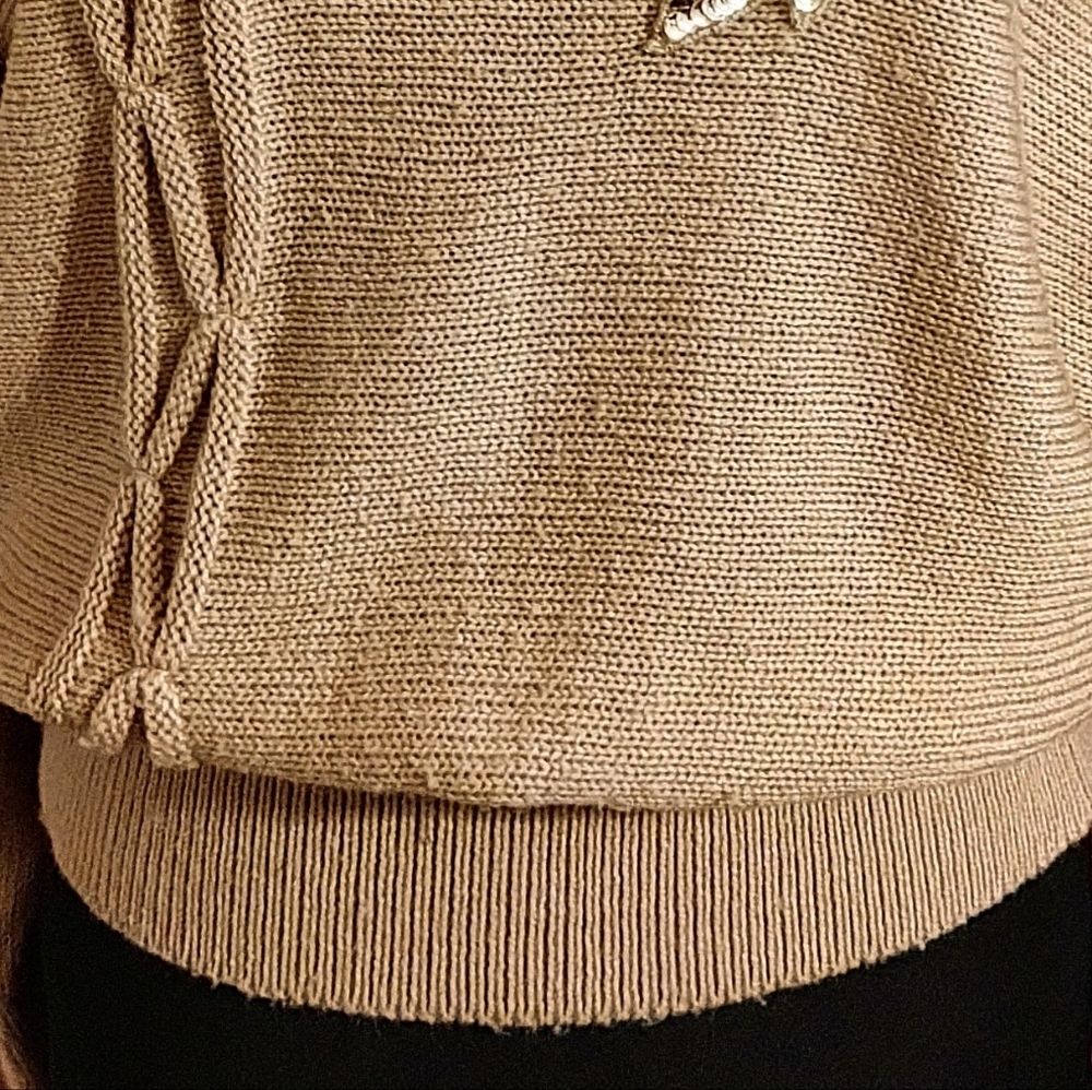 🔸🤎🔸Amazing Vtg 80's Mocha Caramel Tan Dolman Cable Knit Sequin Sweater - M/L - Picture 14 of 15